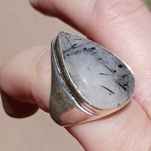 New Men's Black Rutile 925 Silver Ring.